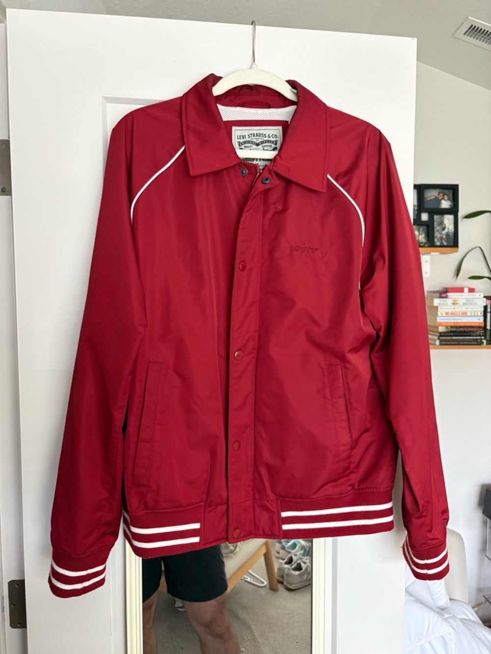 Levi's Red Varsity-Style Coach Jacket with White Trim